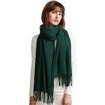 Dunkelgrüne Unifarbene Pashmina-Schals mit Fransen für Damen Größe XL für den für den Herbst 