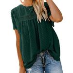 Grüne Boho Kurzärmelige Rundhals-Ausschnitt Festliche Blusen aus Chiffon für Damen Größe S für Partys für den für den Sommer 