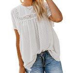 Weiße Boho Kurzärmelige Rundhals-Ausschnitt Tunika-Blusen aus Chiffon für Damen Größe S für Partys für den für den Sommer 