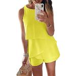 Gelbe Unifarbene Casual Ärmellose Rundhals-Ausschnitt Sommermode mit Rüschen für Damen Größe M für Partys für den für den Sommer 