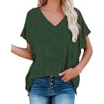 Grüne Unifarbene Casual Kurzärmelige V-Ausschnitt T-Shirts für Damen Größe XXL für den für den Sommer 
