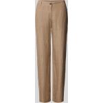 Beige Unifarbene MAC Jeans Leinenhosen aus Leinen für Damen Größe L Weite 44, Länge 30 