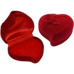 maDDma 1 Ring-Etui in Herzform aus Samt mit Rosenverzierung Ringbox Schmucketui Schmuckdose Geschenkbox Variantenwahl, Größe:62 x 57 x 41 mm, Motiv:1 Ring | rot-rot