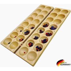 Madera Spielzeuge Spielesammlung, Strategiespiel,Mancala »Hus/Bao mit 80 Glassteinche, Made in Germany«, besonders große mulden, beige