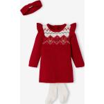 Reduzierte Rote Unifarbene Elegante Langärmelige Vertbaudet Kinderkleider mit Strumpfhose mit Volants aus Polyamid für Babys Größe 62 