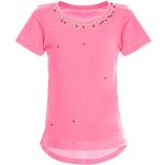 Dunkelrosa Kurzärmelige Bezlit Kinderblusenshirts mit Perlen aus Baumwolle für Mädchen Größe 110 für den für den Frühling 
