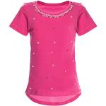 Pinke Kurzärmelige Bezlit Kinderblusenshirts mit Perlen aus Baumwolle für Mädchen Größe 158 für den für den Frühling 
