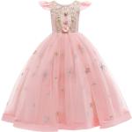 Rosa Elegante Maxi Kinderfestkleider aus Tüll für Mädchen 
