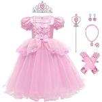 Rosa Langärmelige Cinderella Aschenputtel Maxi Rundhals-Ausschnitt Prinzessin-Kostüme für Kinder 