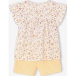 Pastellgelbe Blumenmuster Kinderoutfits & Kindersets mit Volants aus Baumwolle für Mädchen Größe 122 