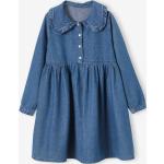 Dunkelblaue Langärmelige Vertbaudet Kinderjeanskleider mit Rüschen aus Baumwolle für Mädchen Größe 104 
