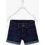 Dunkelblaue Vertbaudet Jeans Shorts für Kinder mit Nieten mit Reißverschluss aus Baumwolle für Mädchen Größe 128 