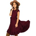 Bestickte Elegante Langärmelige Maxi Rundhals-Ausschnitt Kinderfestkleider mit Rüschen aus Jersey für Mädchen für den für den Sommer 