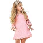 Unifarbene Elegante Langärmelige Kinderspitzenkleider mit Reißverschluss aus Spitze für Mädchen für den für den Herbst 