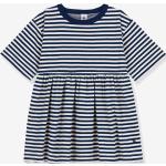 Blaue 3/4-ärmelige Petit Bateau U-Boot-Ausschnitt Kinderkleider aus Jersey für Mädchen Größe 116 