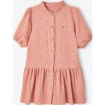 Peachfarbene Bestickte Druckkleider & bedruckte Kinderkleider mit Rüschen mit Knopf aus Baumwolle für Mädchen Größe 146 