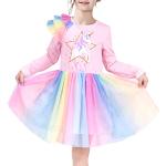 Langärmelige Sunny Fashion Midi Kinderlangarmkleider mit Einhornmotiv mit Glitzer aus Tüll für Mädchen Größe 116 