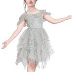 Graue Ärmellose Sunny Fashion Midi Schulterfreie Kinderrüschenkleider mit Rüschen für Mädchen 