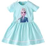 Blaue Bestickte Die Eiskönigin Elsa Rundhals-Ausschnitt Kindershirtkleider aus Baumwolle Handwäsche für Mädchen für den für den Sommer 