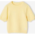 Gelbe Vintage Kurzärmelige Kinderstrickpullover aus Baumwolle für Mädchen Größe 110 