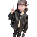 Schwarze Maxi Stehkragen Lange Kinderlederjacken aus Leder für Mädchen 