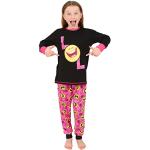 Rosa Emoji Smiley Lange Kinderschlafanzüge aus Baumwolle für Mädchen für den für den Herbst 