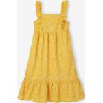 Gelbe Blumenmuster Maxi Maxikleider für Kinder & lange Kinderkleider mit Volants aus Baumwolle Größe 140 für den für den Winter 