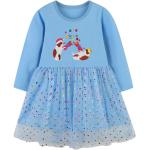 Blaue Midi Kinderkleider mit Ärmeln aus Mesh für Mädchen für den für den Herbst 