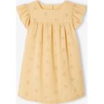 Pastellgelbe Bestickte Bestickte Kinderkleider mit Knopf aus Baumwolle Größe 116 