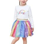 Bunte Sunny Fashion Midi Knielange Kinderröcke mit Einhornmotiv mit Pailletten aus Baumwolle für Mädchen Größe 92 für den für den Winter 