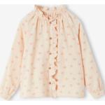 Rosa Bestickte Langärmelige Vertbaudet Kinderkragenkleider mit Rüschen mit Knopf aus Baumwolle für Mädchen Größe 98 