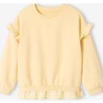 Pastellgelbe Bestickte Langärmelige Kindersweatshirts mit Volants aus Baumwolle für Mädchen Größe 98 