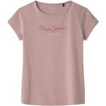 Rosa Unifarbene Kurzärmelige Pepe Jeans Hana Rundhals-Ausschnitt Kinder T-Shirts mit Glitzer aus Baumwollmischung für Mädchen Größe 188 