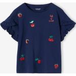 Blaue Kurzärmelige Vertbaudet Pailletten Shirts für Kinder aus Baumwolle für Mädchen Größe 146 