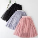Anthrazitfarbene Unifarbene Casual Midi Knielange Kinderröcke aus Mesh für Mädchen für den für den Sommer 
