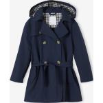 Blaue Wasserdichte Vertbaudet Maxi Trenchcoats lang mit Knopf aus Baumwolle mit Kapuze für Damen 