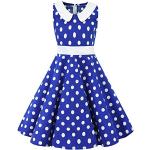 Royalblaue Gepunktete Vintage Ärmellose Audrey Hepburn Gemusterte Kinderkleider mit Kirschenmotiv für Mädchen für den für den Sommer 