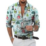 Sexy Langärmelige Button Down Kragen Herrenlangarmhemden aus Polyester Größe XL Weihnachten für den für den Herbst 