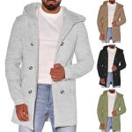 Khakifarbene Unifarbene Streetwear Maxi Herrencardigans mit Kapuze für den für den Herbst 