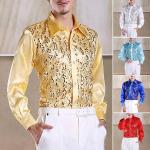 Goldene Langärmelige Herrenlangarmhemden mit Pailletten aus Polyester 