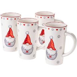 MÄSER 931973 Serie Aurela Weihnachtstassen 4er Set 60 cl, Weihnachtsgeschirr Tassen als Kaffeetassen, Glühweintassen oder Punschtassen für Weihnachten, Steingut