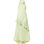 Reduzierte Grüne Unifarbene Maggie Marilyn Maxi Rollkragen Sommerkleider mit Rüschen mit Knopf aus Seide für Damen Größe XS 