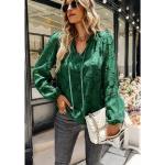 Grüne Langärmelige MAGICSHE V-Ausschnitt Transparente Blusen & durchsichtige Blusen durchsichtig aus Chiffon Handwäsche für Damen Größe L 