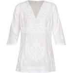 Weiße Boho 3/4-ärmelige Maharanis Tunika-Blusen aus Baumwolle für Damen Größe XXL für den für den Sommer 