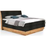 MAILO Boxspringbett mit Bettkasten, Material Massivholz Eiche / Bezug Stoff in 2 Farben - 160 x 200 cm