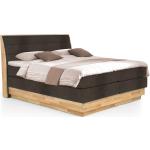 MAILO Boxspringbett mit Bettkasten, Material Massivholz Eiche / Bezug Stoff in 2 Farben - 160 x 200 cm