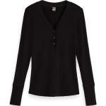 Reduzierte Schwarze Langärmelige Maison Scotch V-Ausschnitt V-Shirts aus Viskose für Damen Größe S 