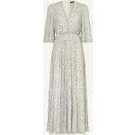 Silberne Kurzärmelige MAJE Mini V-Ausschnitt Kurze Abendkleider mit Pailletten mit Reißverschluss aus Chiffon für Damen Größe XS für den für den Winter 