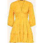Gelbe Langärmelige MAJE V-Ausschnitt Plisseekleider aus Polyester für Damen Größe XS 
