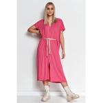 Reduzierte Pinke Unifarbene Oversize Kurzärmelige V-Ausschnitt Shirtkleider aus Viskose für Damen Größe S 